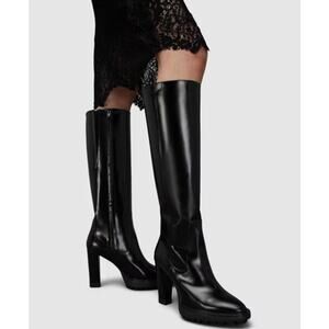 All Saints London Harlem Leather Knee High Black Boots Size 6 NWOB Sleek Edgy
